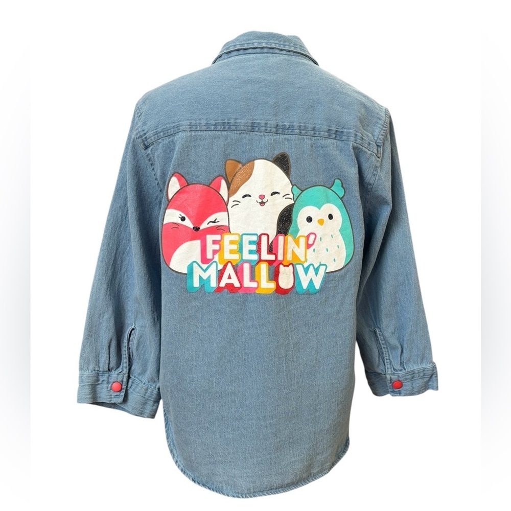 Squishmallows "Feelin' Mallow" Teen Denim Jean Jacket - Size Large - 100% Cotton